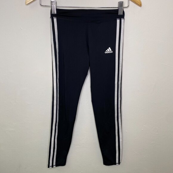 Adidas Girls Size 7/8 Youth Active Pants Black with White Stripes - Picture 2 of 6